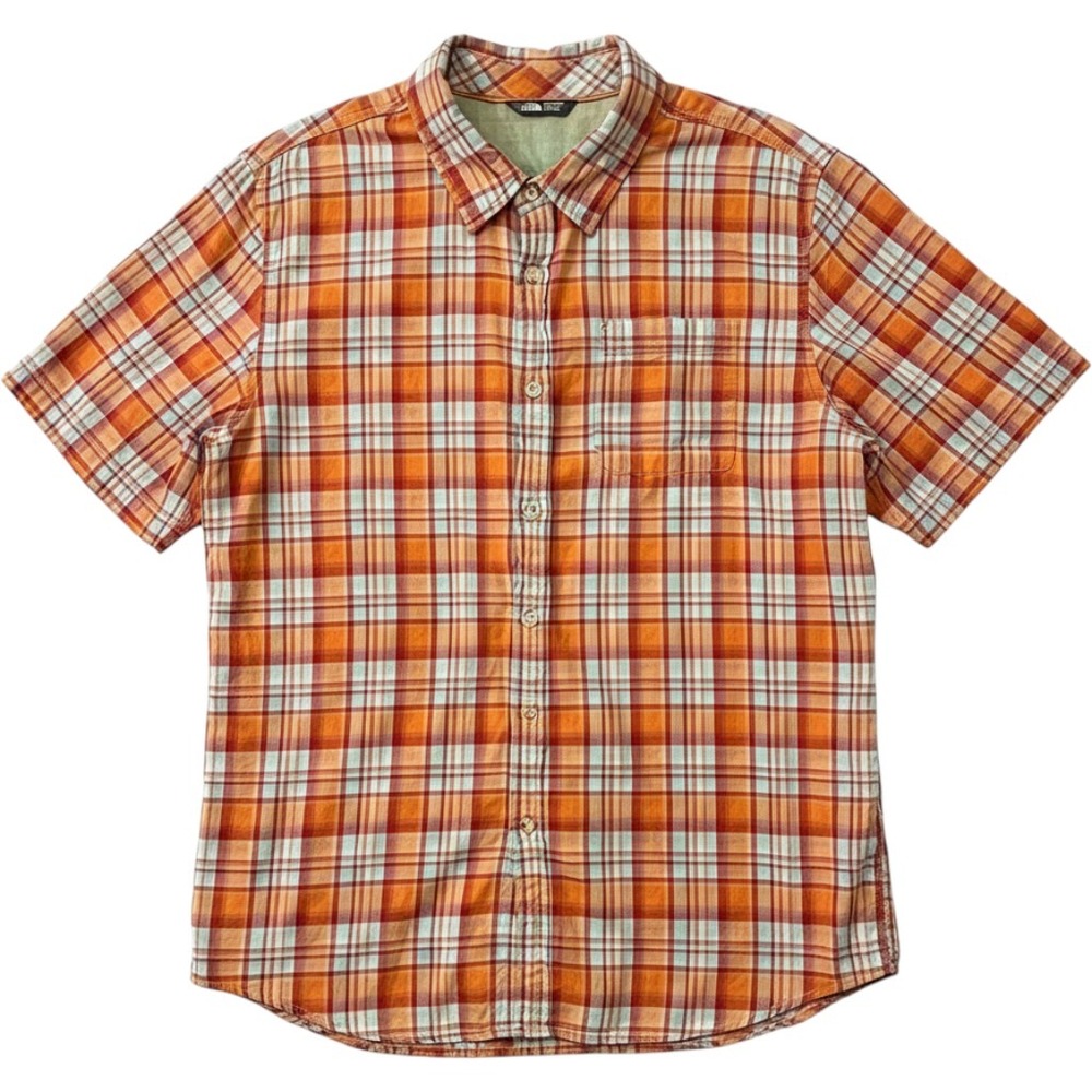 The North Face Plaid Shirt Mens XXL Orange Short Sleeve Excellent Button Down